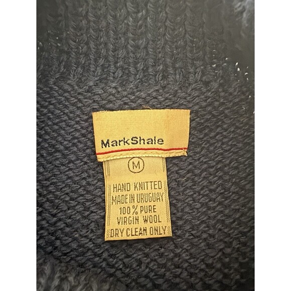 Vintage Mark Shale Sweater Size Medium Blue Wool Turtleneck Hand Knitted Tulips - Picture 5 of 11